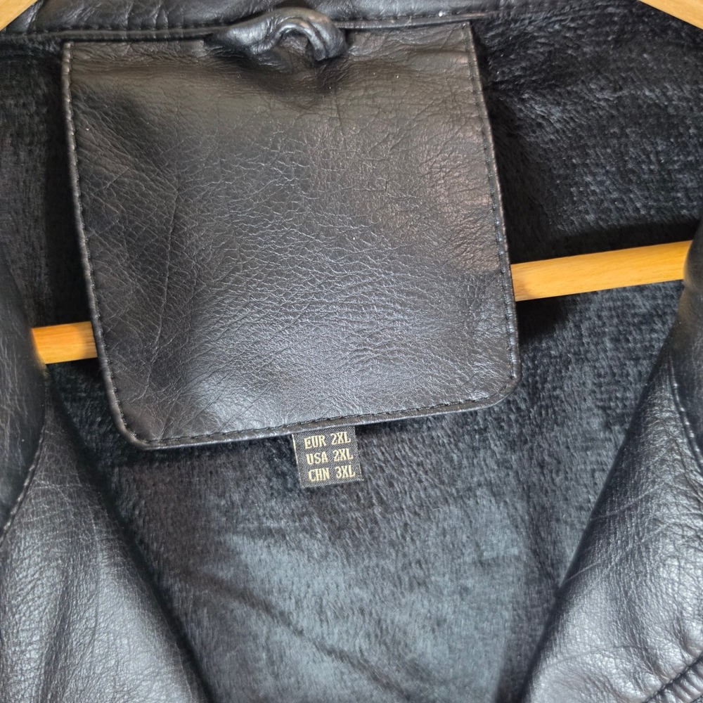 Cbyezy Mens Faux Leather Moto Jacket Black White Colorblock Cafe Racer 2XL - Picture 3 of 10